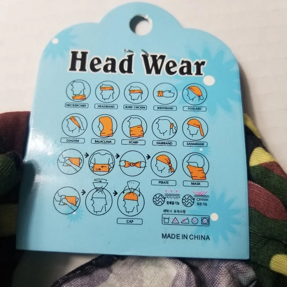 NWT HEAD WEAR GREEN CAMO SEALED MULTI-USE BANDANA